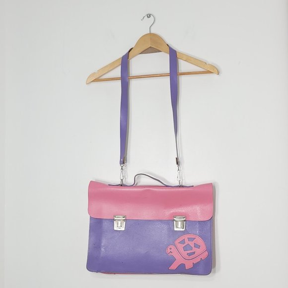 ⭐️Vintage Pink Purple Leather Kids School Bag Shoulder Strap Top Handle Retro - Picture 8 of 13